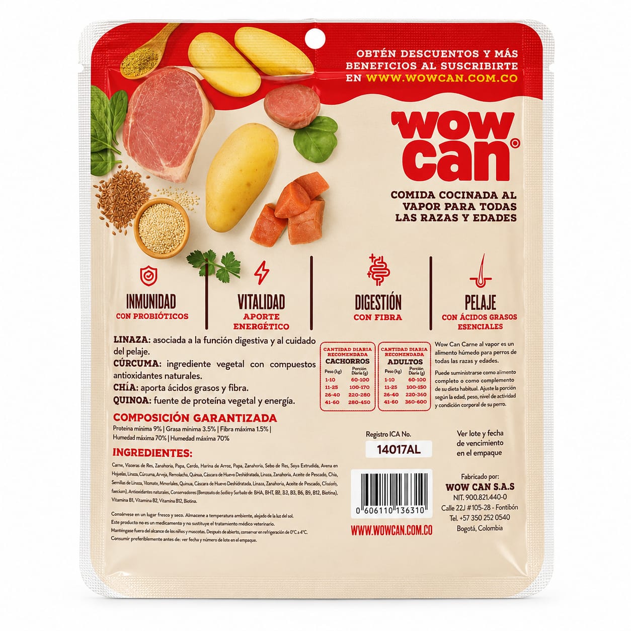 Wow Can Carne Alimento Natural Cocinado al Vapor 300 gr